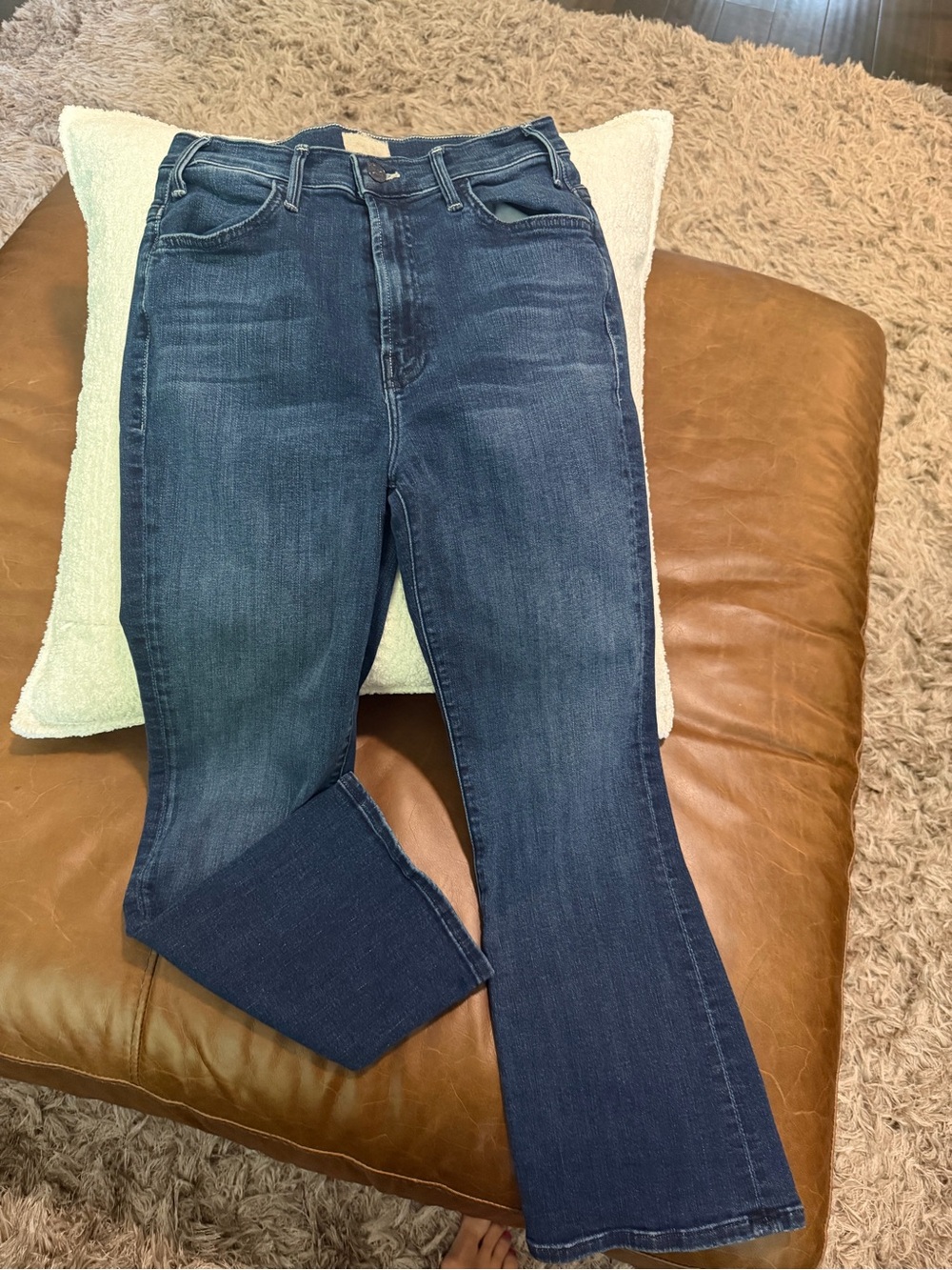MOTHER Women's Flare Jeans in Dark Blue Denim ankle lil mother